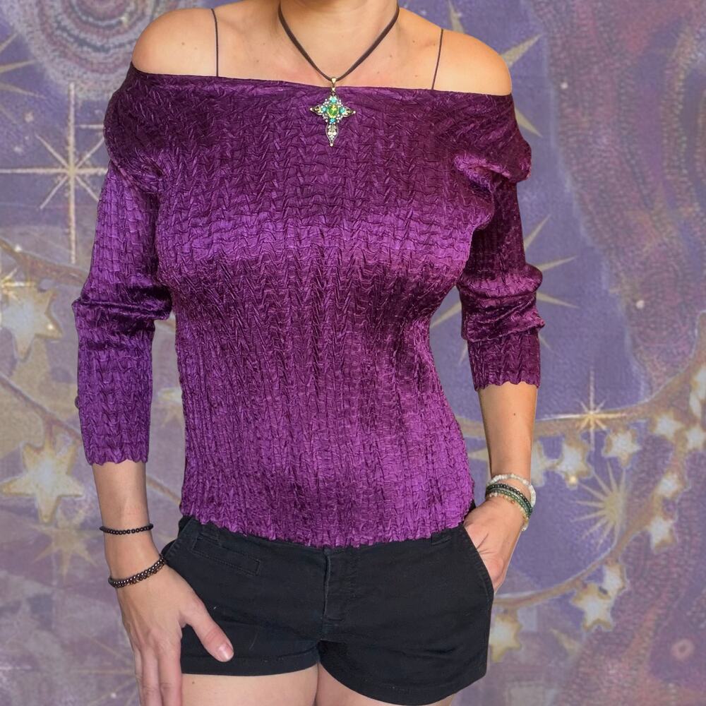 Y2K Pretty Angel Purple Crinkle Top Fairy Goth Whimsigoth - Picture 2 of 7